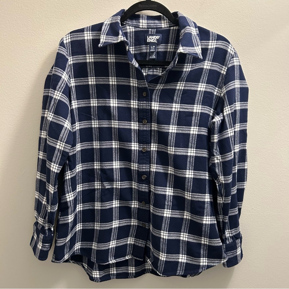 Lands' End Navy Plaid Flannel